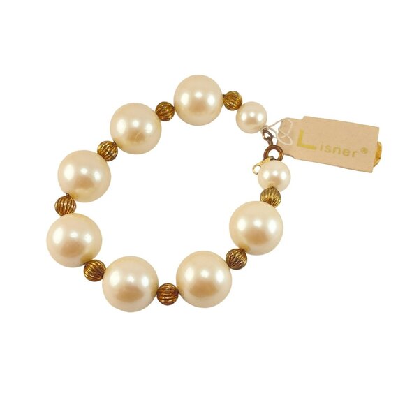 Lisner Faux Pearl Gold Tone Beaded Bracelet Original Hang Tag - Picture 3 of 8